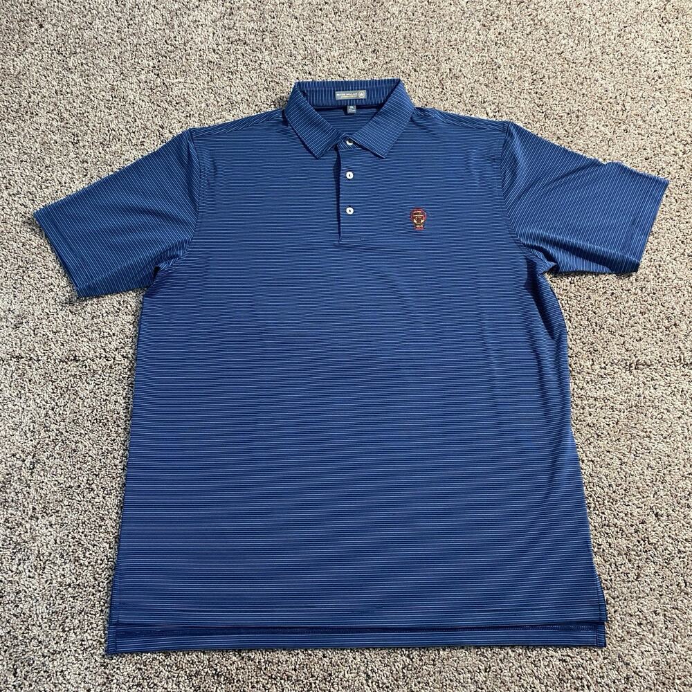 Peter Millar Polo Shirt Men XL Blue‎ Stripe Summer Comfort Golf Short Sleeve